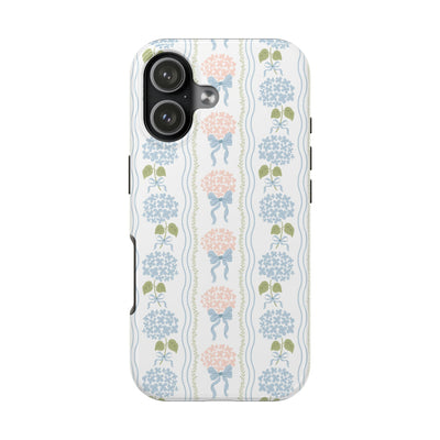 Hydrangea Heritage Stripe grandmillennial tough iPhone case front view - The Bow Archive