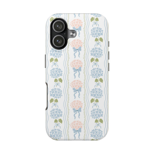 Hydrangea Heritage Stripe grandmillennial tough iPhone case front view - The Bow Archive