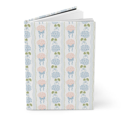 Hydrangea Heritage Stripe floral hardcover matte journal front - The Bow Archive