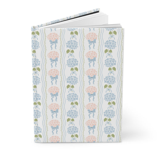 Hydrangea Heritage Stripe floral hardcover matte journal front - The Bow Archive