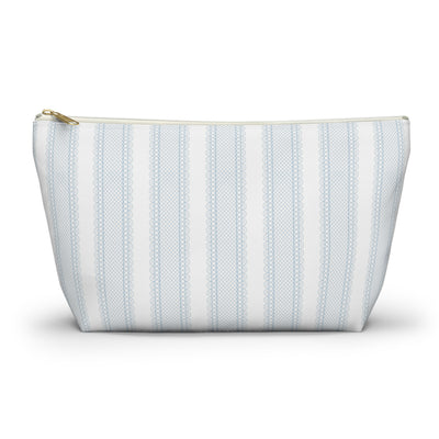 Amelia Eyelet Stripe lace canvas vanity pouch front - The Bow Archive